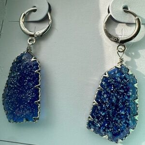 Jbloom Blue Druzy Silver Earrings